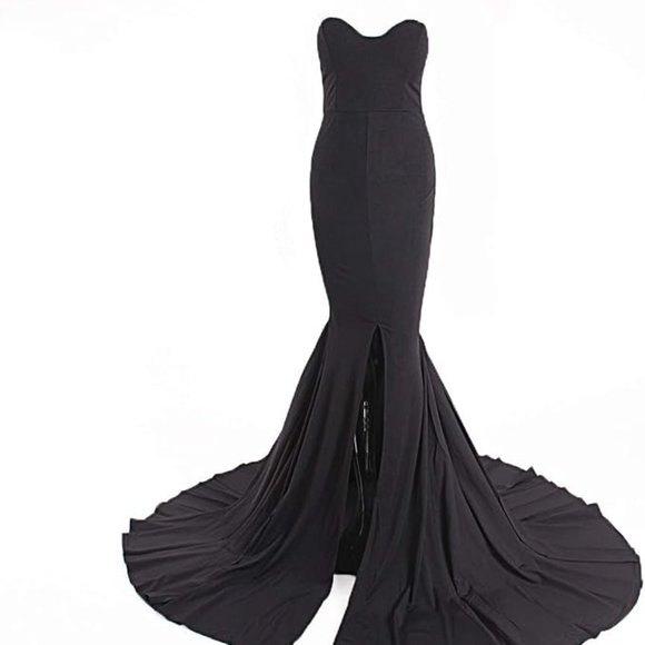 Romagic Formal Strapless Evening Dress Long Prom Gown Front Slit Wedding Small - Picture 1 of 4